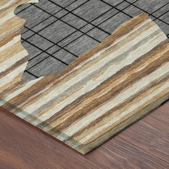 8' Gray And Brown Round Abstract Washable Indoor Outdoor Area Rug Photo 4