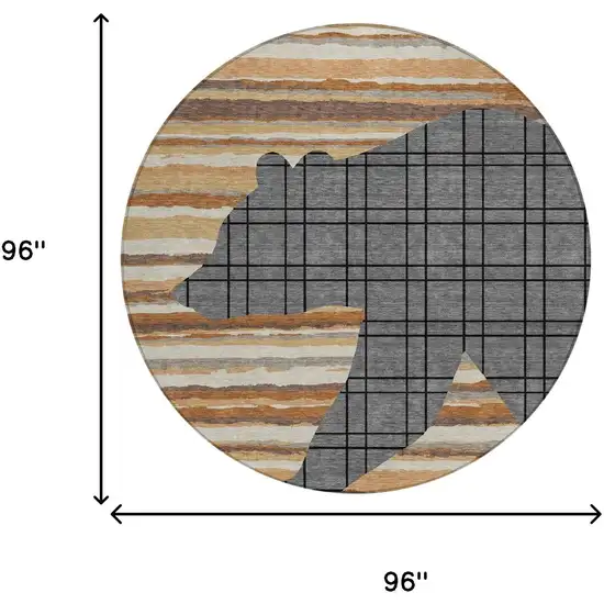 8' Gray And Brown Round Abstract Washable Indoor Outdoor Area Rug Photo 5
