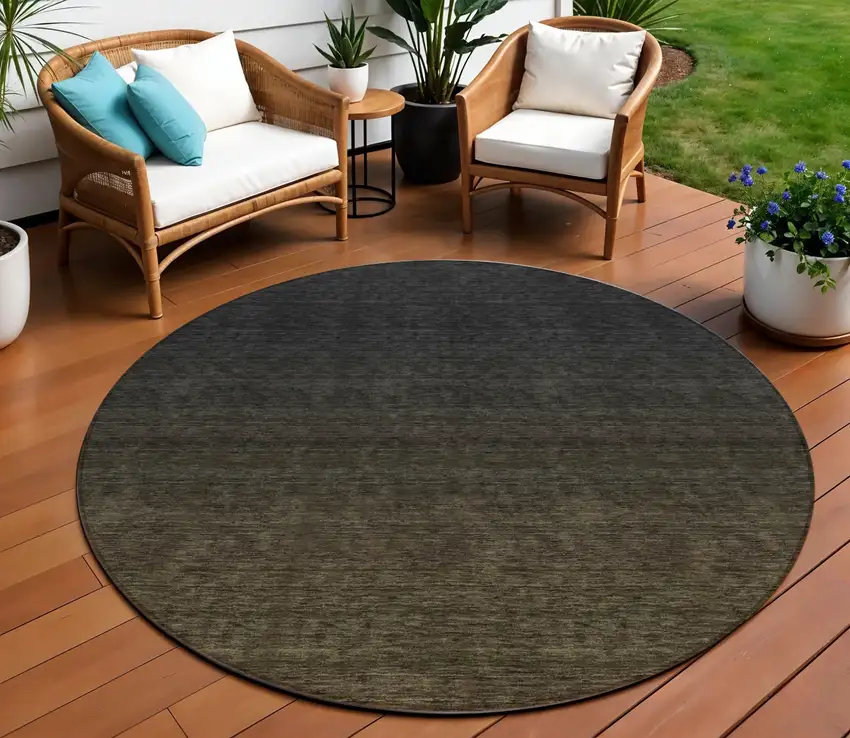 8' Gray And Brown Round Abstract Washable Indoor Outdoor Area Rug Photo 1
