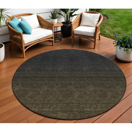 8' Gray And Brown Round Abstract Washable Indoor Outdoor Area Rug Photo 1