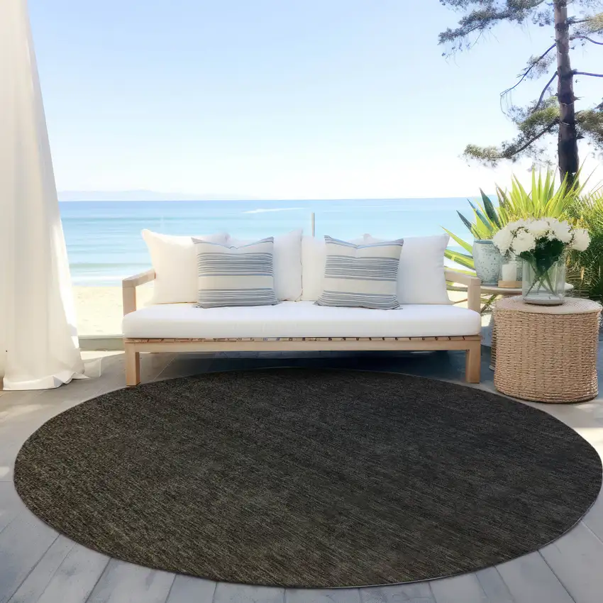 8' Gray And Brown Round Abstract Washable Indoor Outdoor Area Rug Photo 6