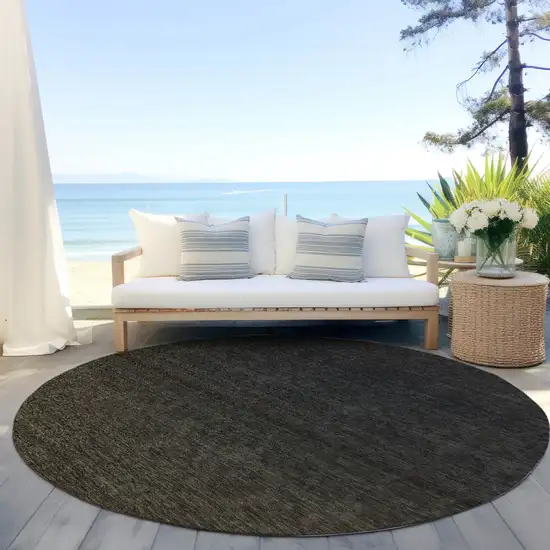 8' Gray And Brown Round Abstract Washable Indoor Outdoor Area Rug Photo 6