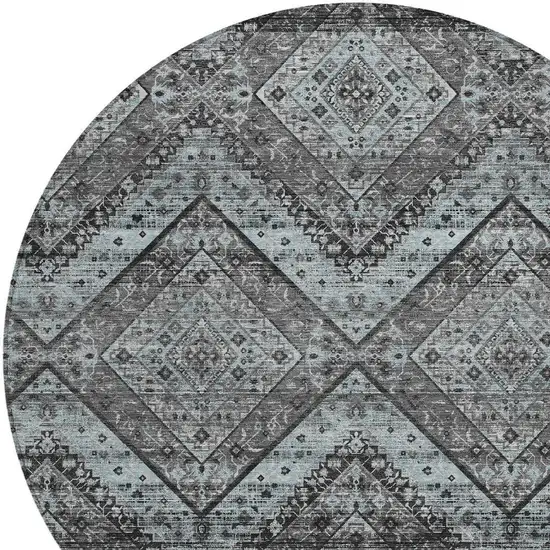 8' Gray And Brown Round Tribal Washable Indoor Outdoor Area Rug Photo 3