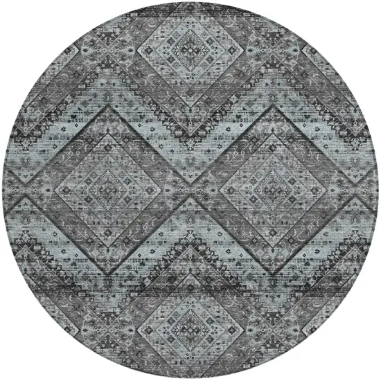 8' Gray And Brown Round Tribal Washable Indoor Outdoor Area Rug Photo 2