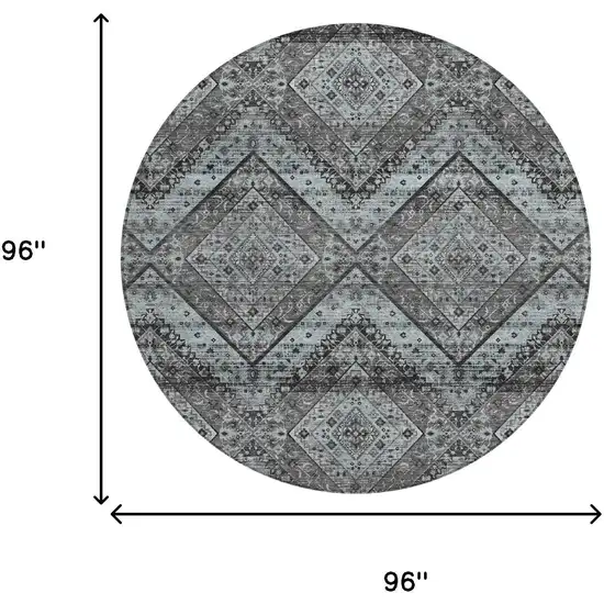 8' Gray And Brown Round Tribal Washable Indoor Outdoor Area Rug Photo 7