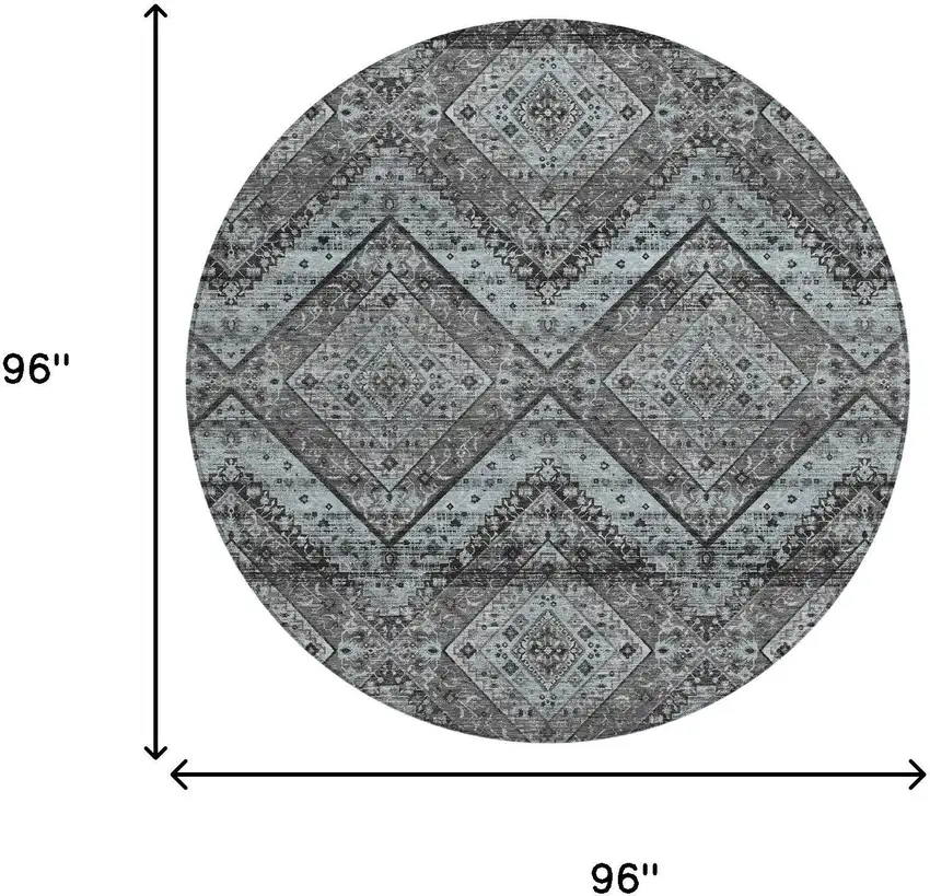 8' Gray And Brown Round Tribal Washable Indoor Outdoor Area Rug Photo 7