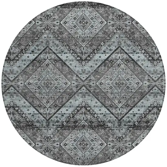 8' Gray And Brown Round Tribal Washable Indoor Outdoor Area Rug Photo 4