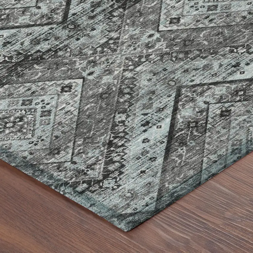 8' Gray And Brown Round Tribal Washable Indoor Outdoor Area Rug Photo 5