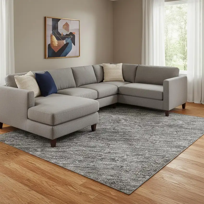 8' Gray And Charcoal Abstract Washable Area Rug With UV Protection Photo 2