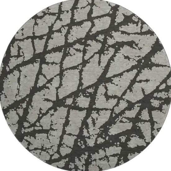 8' Gray And Charcoal Abstract Washable Round Rug With UV Protection Photo 3