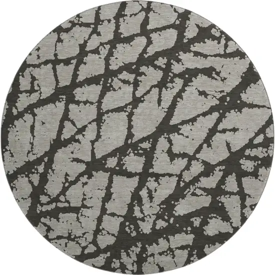 8' Gray And Charcoal Abstract Washable Round Rug With UV Protection Photo 1