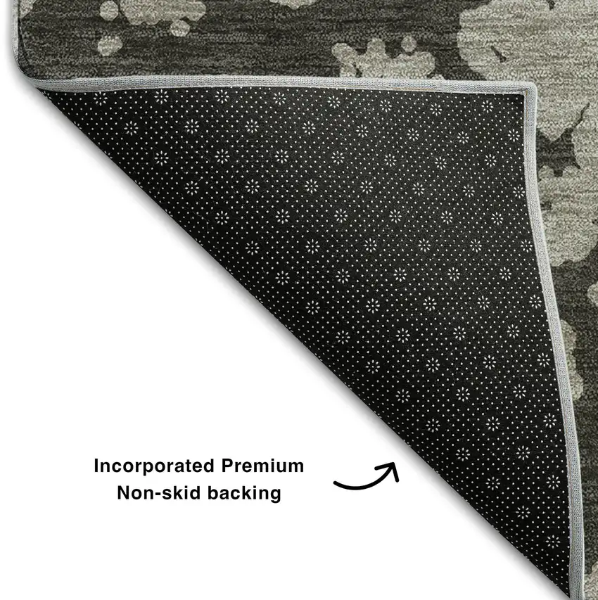 8' Gray And Charcoal Abstract Washable Round Rug With UV Protection Photo 6