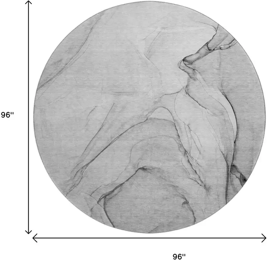 8' Gray And Charcoal Abstract Washable Round Rug With UV Protection Photo 3