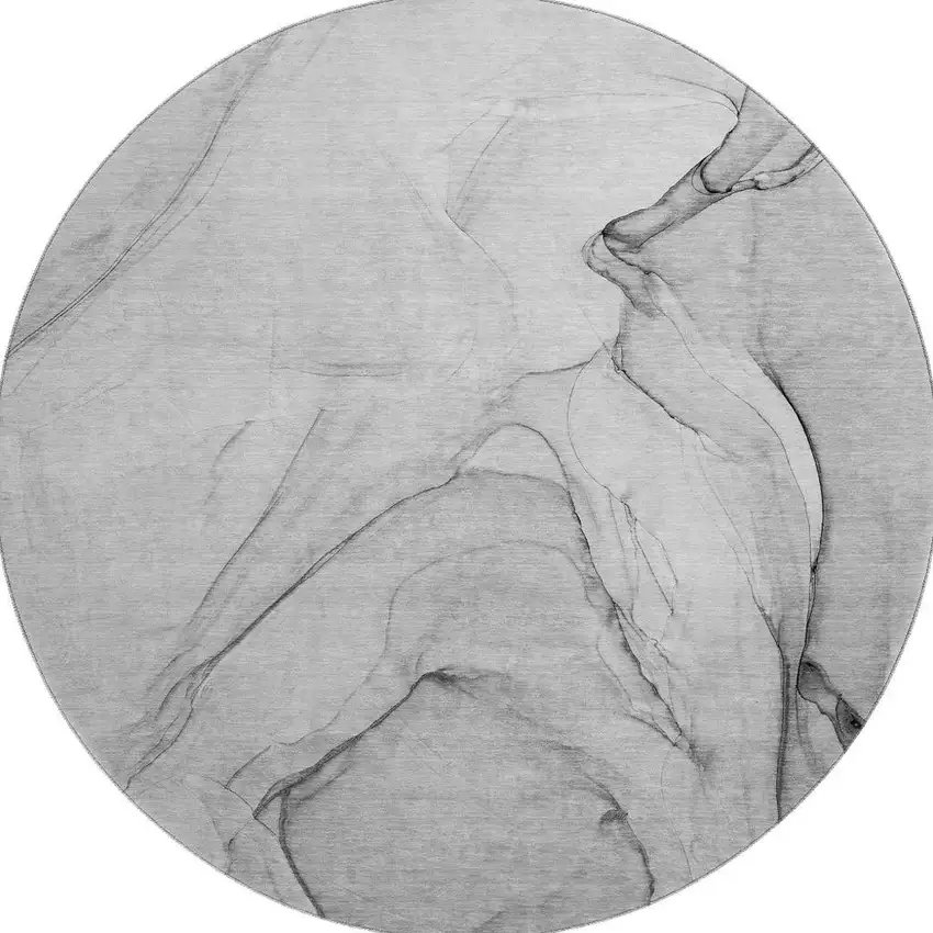 8' Gray And Charcoal Abstract Washable Round Rug With UV Protection Photo 4