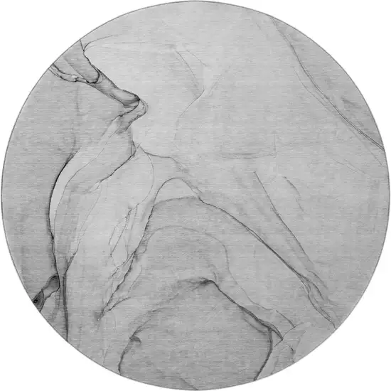 8' Gray And Charcoal Abstract Washable Round Rug With UV Protection Photo 4