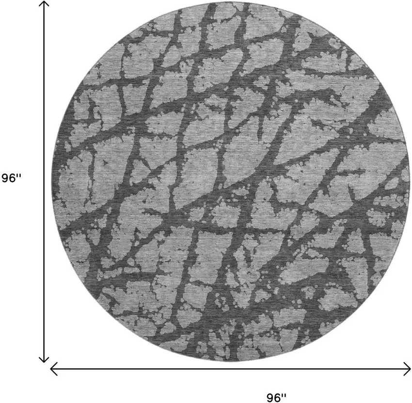 8' Gray And Charcoal Abstract Washable Round Rug With UV Protection Photo 9