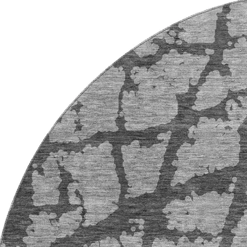 8' Gray And Charcoal Abstract Washable Round Rug With UV Protection Photo 2