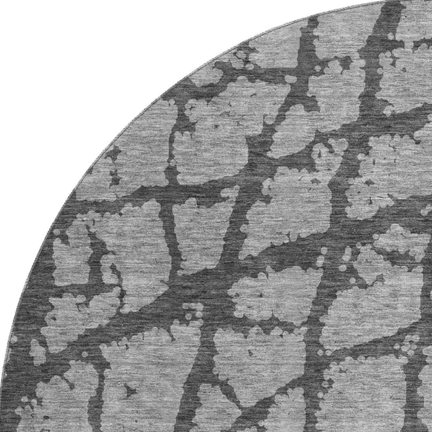 8' Gray And Charcoal Abstract Washable Round Rug With UV Protection Photo 3