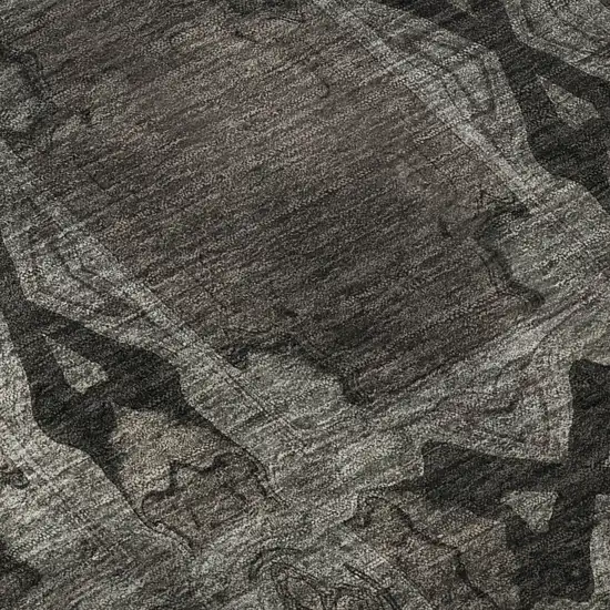 8' Gray And Charcoal Floral Medallion Washable Round Rug With UV Protection Photo 8