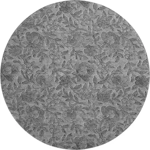Photo of 8' Gray And Charcoal Floral Washable Round Rug With UV Protection