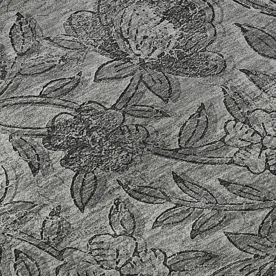 8' Gray And Charcoal Floral Washable Round Rug With UV Protection Photo 9