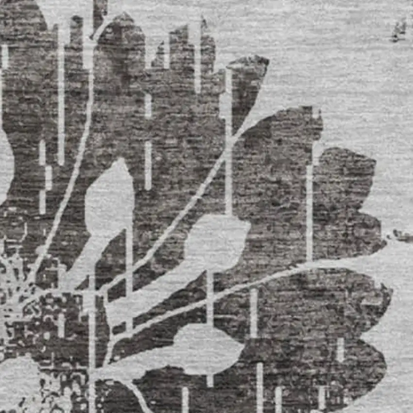 8' Gray And Charcoal Floral Washable Round Rug With UV Protection Photo 4