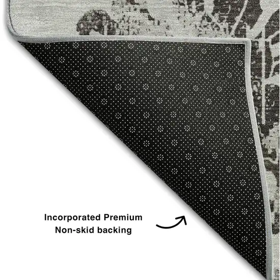 8' Gray And Charcoal Floral Washable Round Rug With UV Protection Photo 6