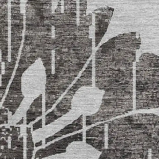 8' Gray And Charcoal Floral Washable Round Rug With UV Protection Photo 3