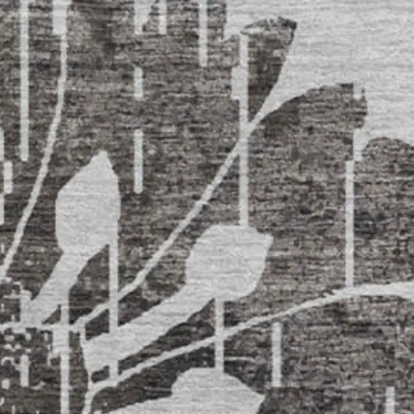 8' Gray And Charcoal Floral Washable Round Rug With UV Protection Photo 3