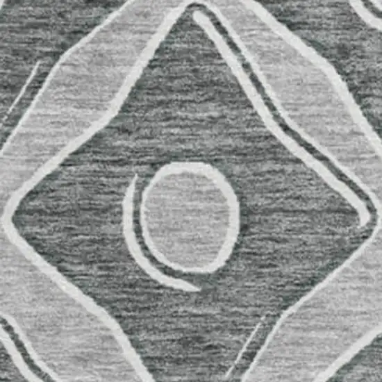 8' Gray And Charcoal Geometric Washable Round Rug With UV Protection Photo 5