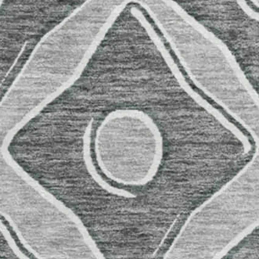 8' Gray And Charcoal Geometric Washable Round Rug With UV Protection Photo 5