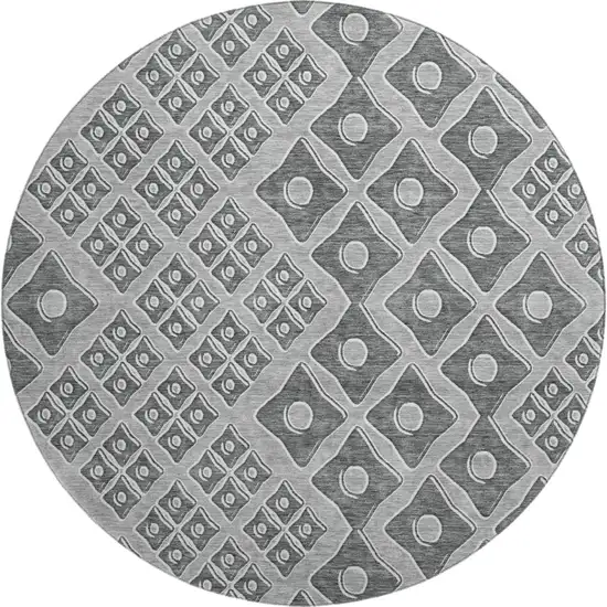 8' Gray And Charcoal Geometric Washable Round Rug With UV Protection Photo 2
