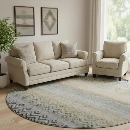 8' Gray And Charcoal Geometric Washable Round Rug With UV Protection Photo 2