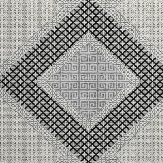 8' Gray And Charcoal Geometric Washable Round Rug With UV Protection Photo 4