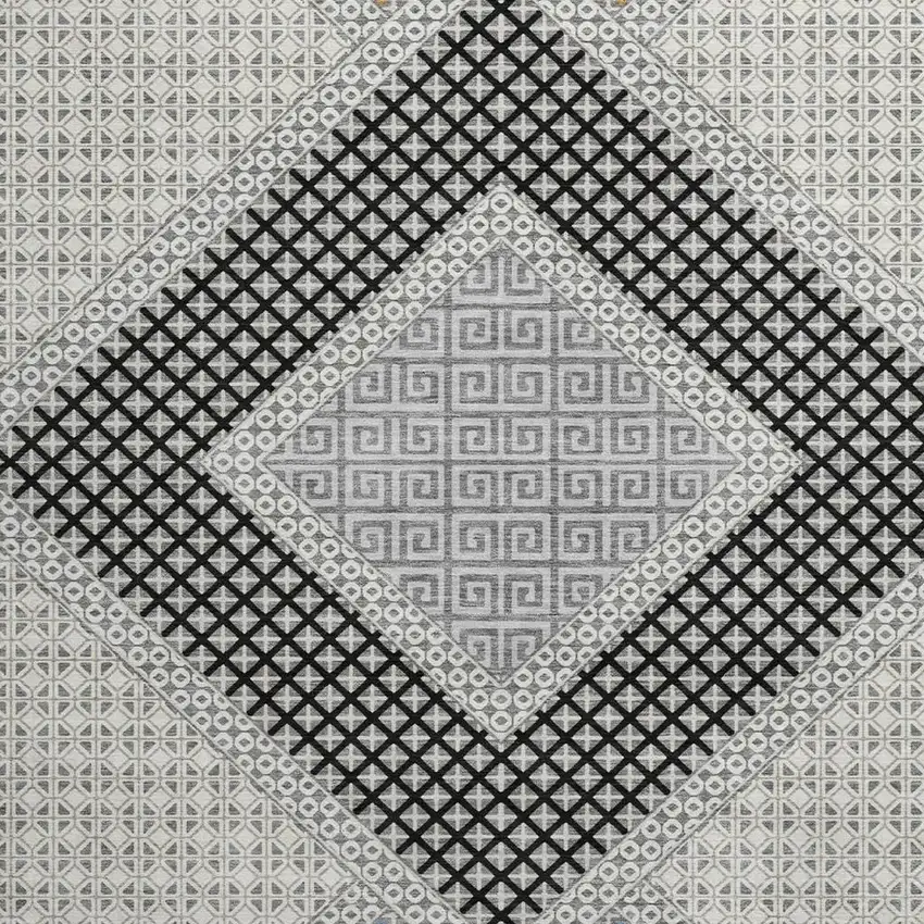 8' Gray And Charcoal Geometric Washable Round Rug With UV Protection Photo 4