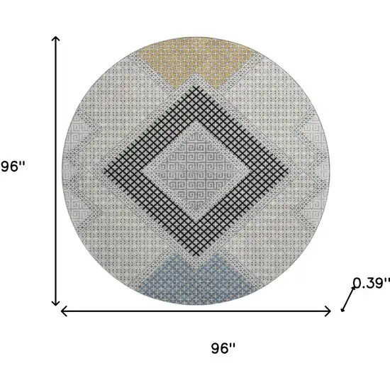 8' Gray And Charcoal Geometric Washable Round Rug With UV Protection Photo 8
