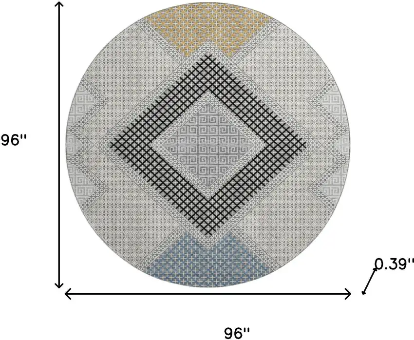 8' Gray And Charcoal Geometric Washable Round Rug With UV Protection Photo 8