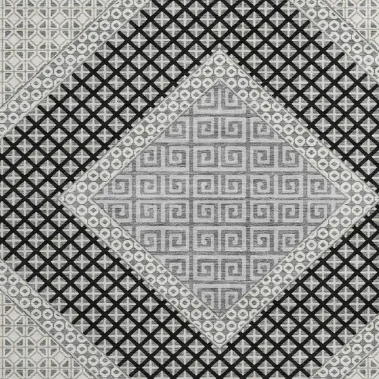 8' Gray And Charcoal Geometric Washable Round Rug With UV Protection Photo 3