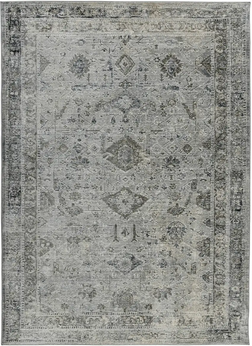 8' Gray And Charcoal Medallion Runner Rug Photo 2