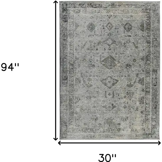 8' Gray And Charcoal Medallion Runner Rug Photo 3