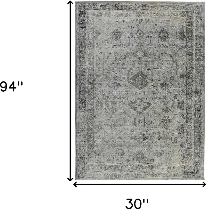 8' Gray And Charcoal Medallion Runner Rug Photo 3