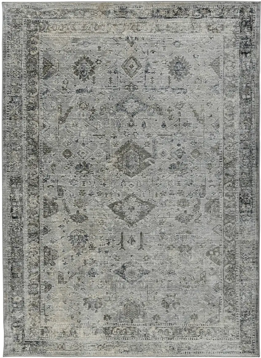 8' Gray And Charcoal Medallion Runner Rug Photo 4