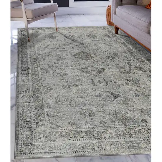 8' Gray And Charcoal Medallion Runner Rug Photo 6
