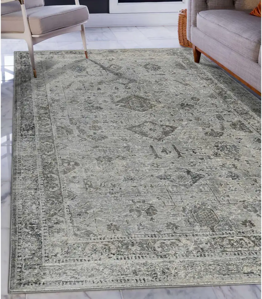 8' Gray And Charcoal Medallion Runner Rug Photo 6
