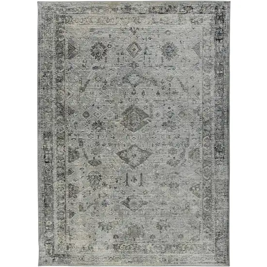 8' Gray And Charcoal Medallion Runner Rug Photo 5