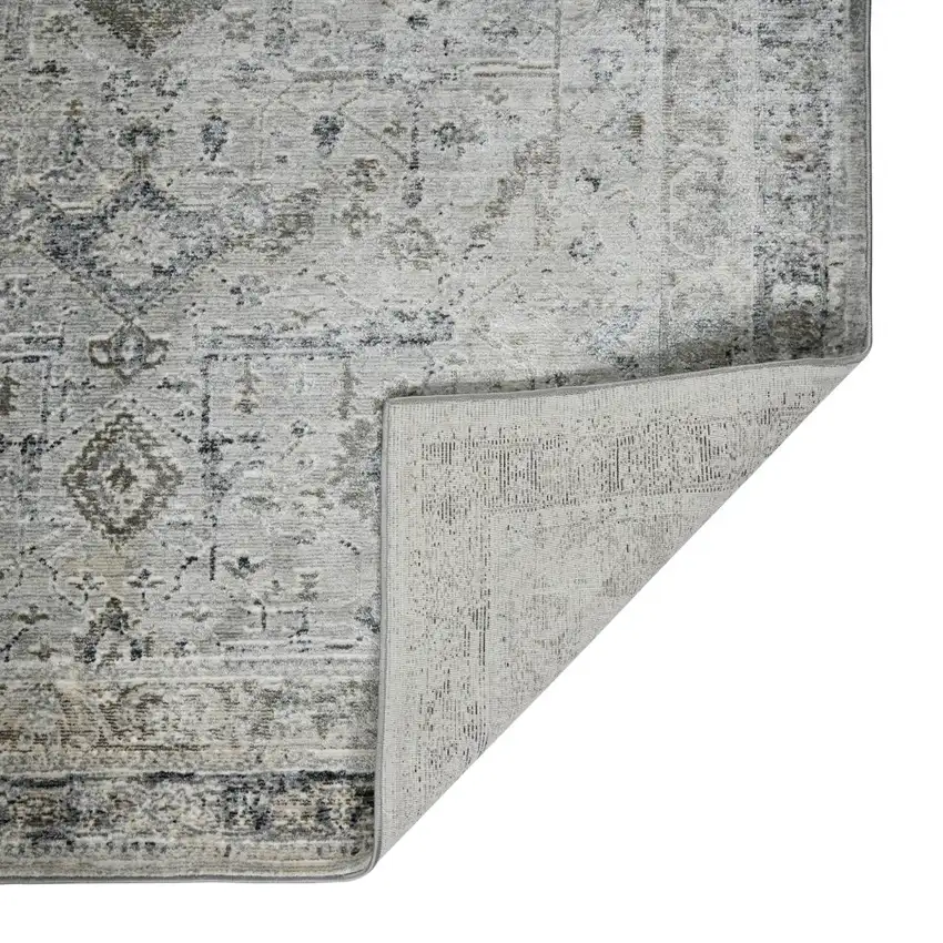 8' Gray And Charcoal Medallion Runner Rug Photo 8