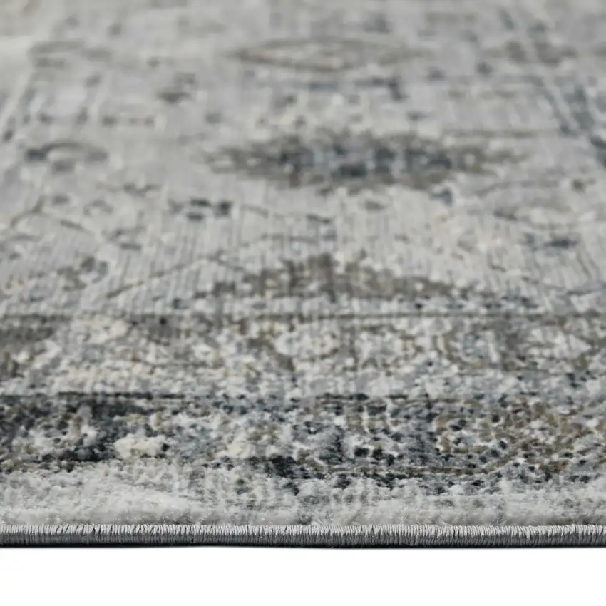8' Gray And Charcoal Medallion Runner Rug Photo 9