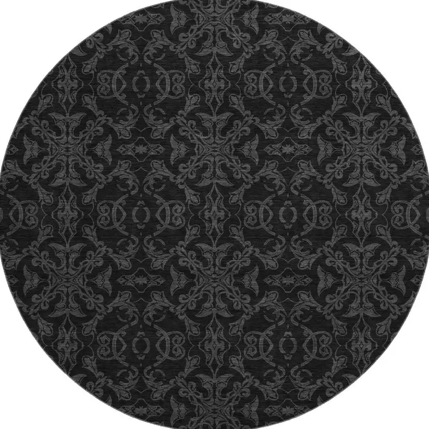 8' Gray And Charcoal Medallion Washable Round Rug With UV Protection Photo 4