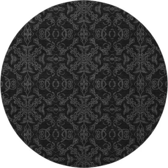 8' Gray And Charcoal Medallion Washable Round Rug With UV Protection Photo 4