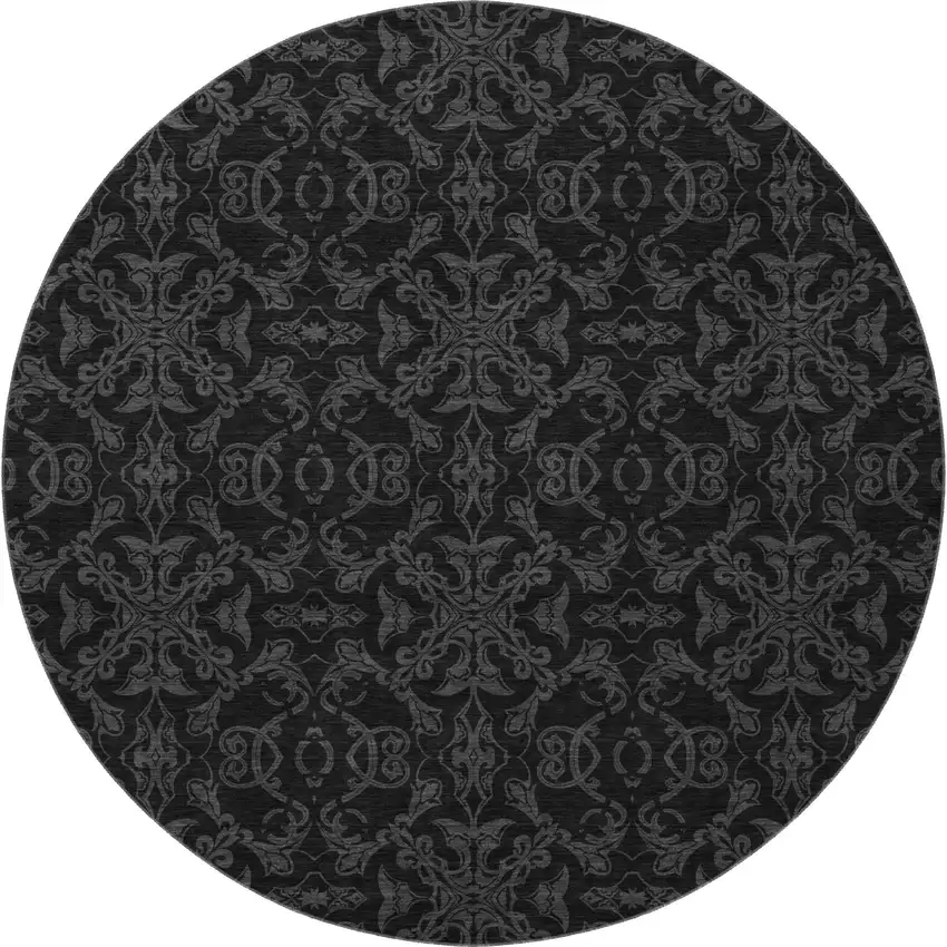 8' Gray And Charcoal Medallion Washable Round Rug With UV Protection Photo 4